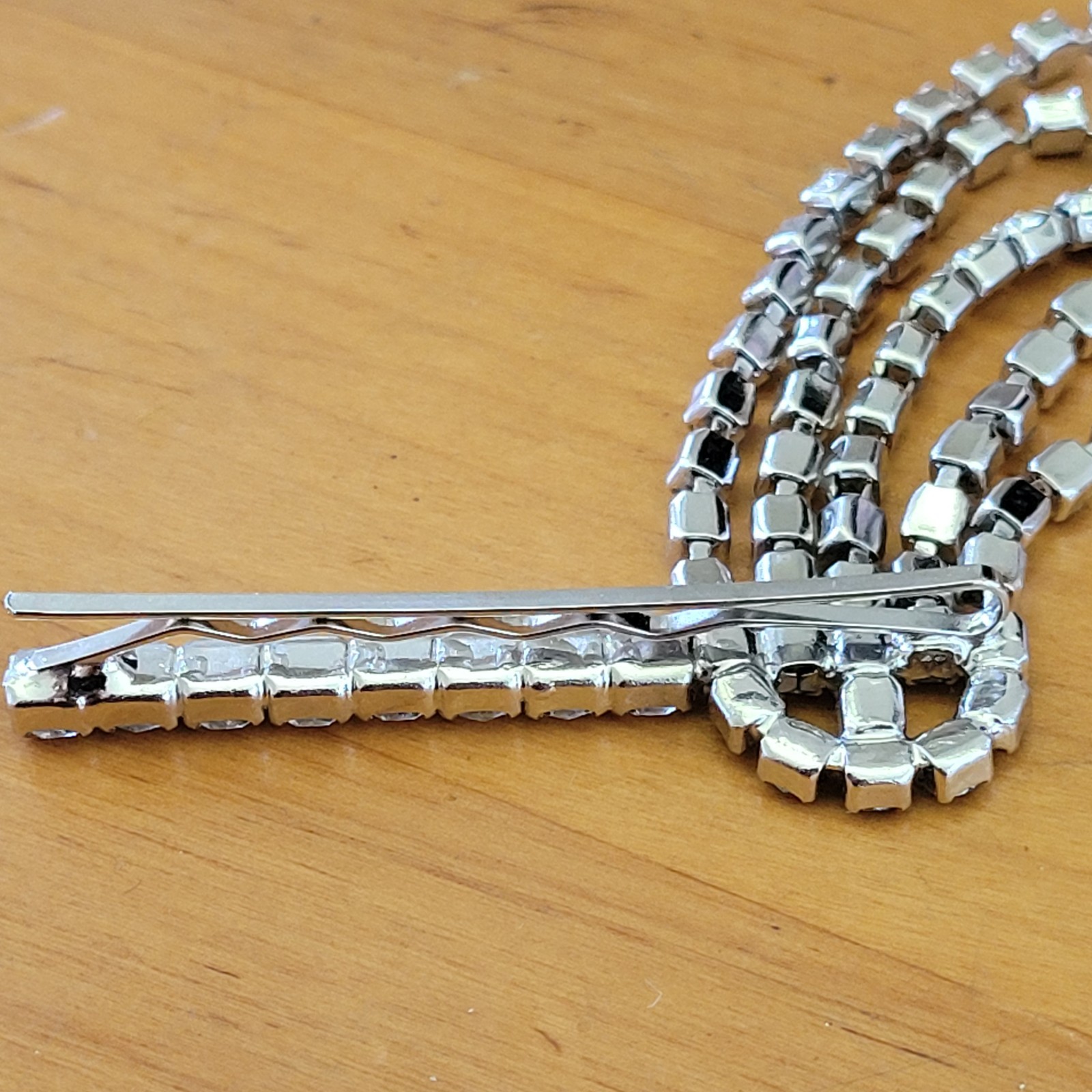 Vintage Clear Rhinestone Waterfall Hair Barrette Prong Set Bridal 3.25in