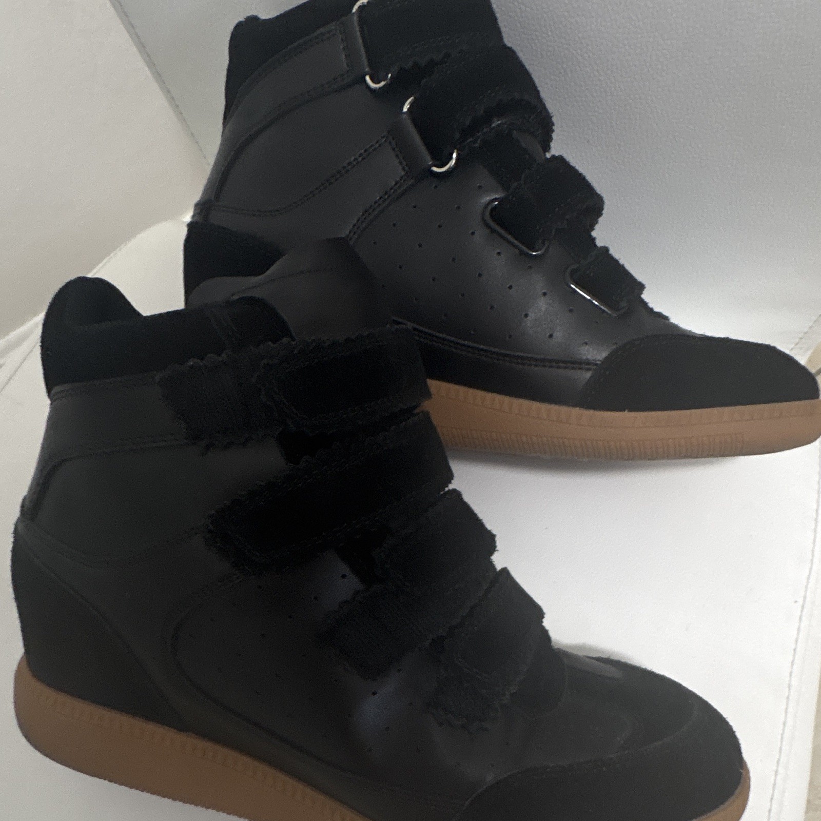 Men’s Black High Top Sneakers Hook & Loop Strap Solid Casual Athletic Shoe