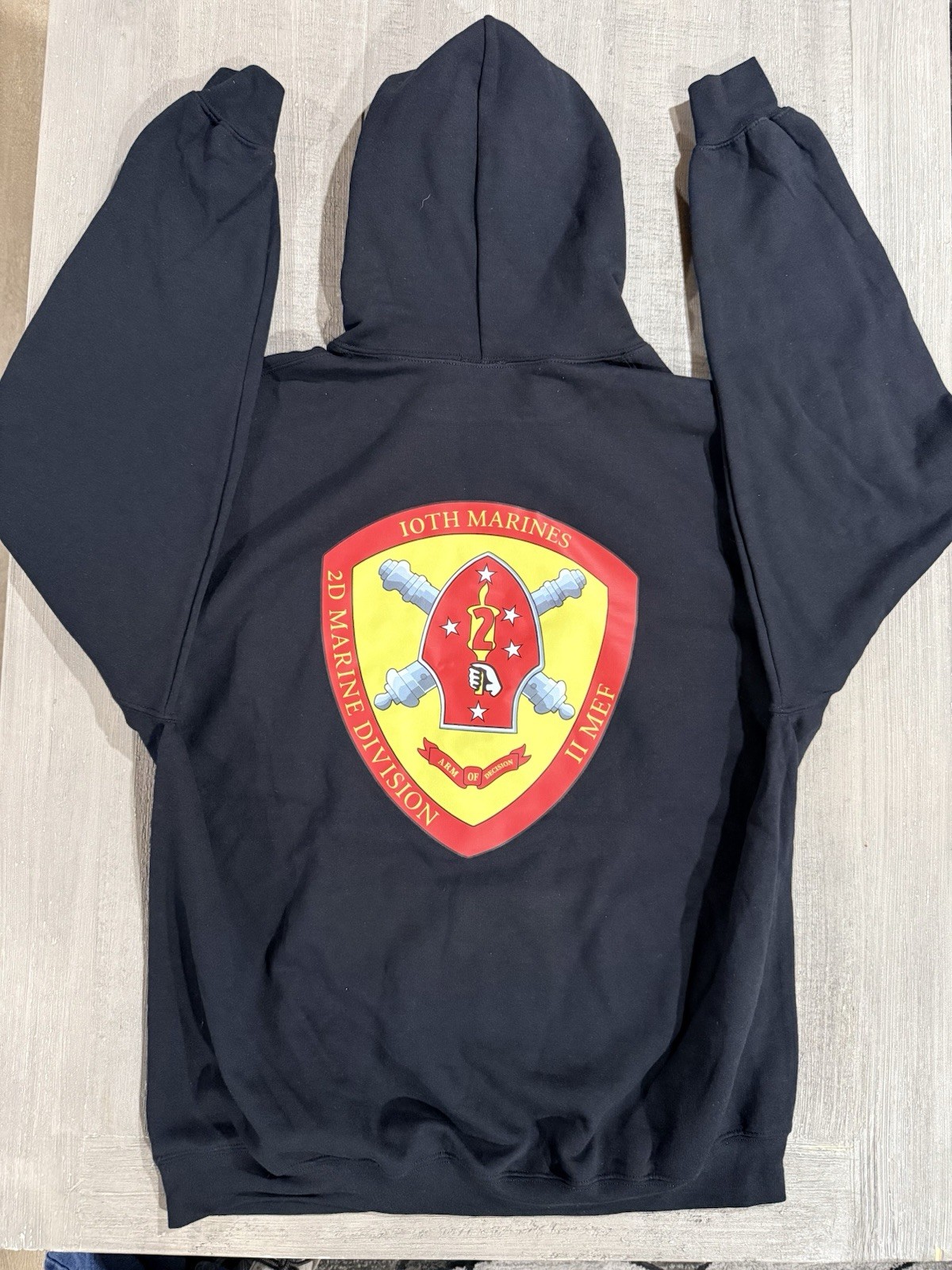 US MARINE CORPS USMC “10TH MARINES REGIMENT 2ND DIVISION” BLACK HOODIE – Size XL