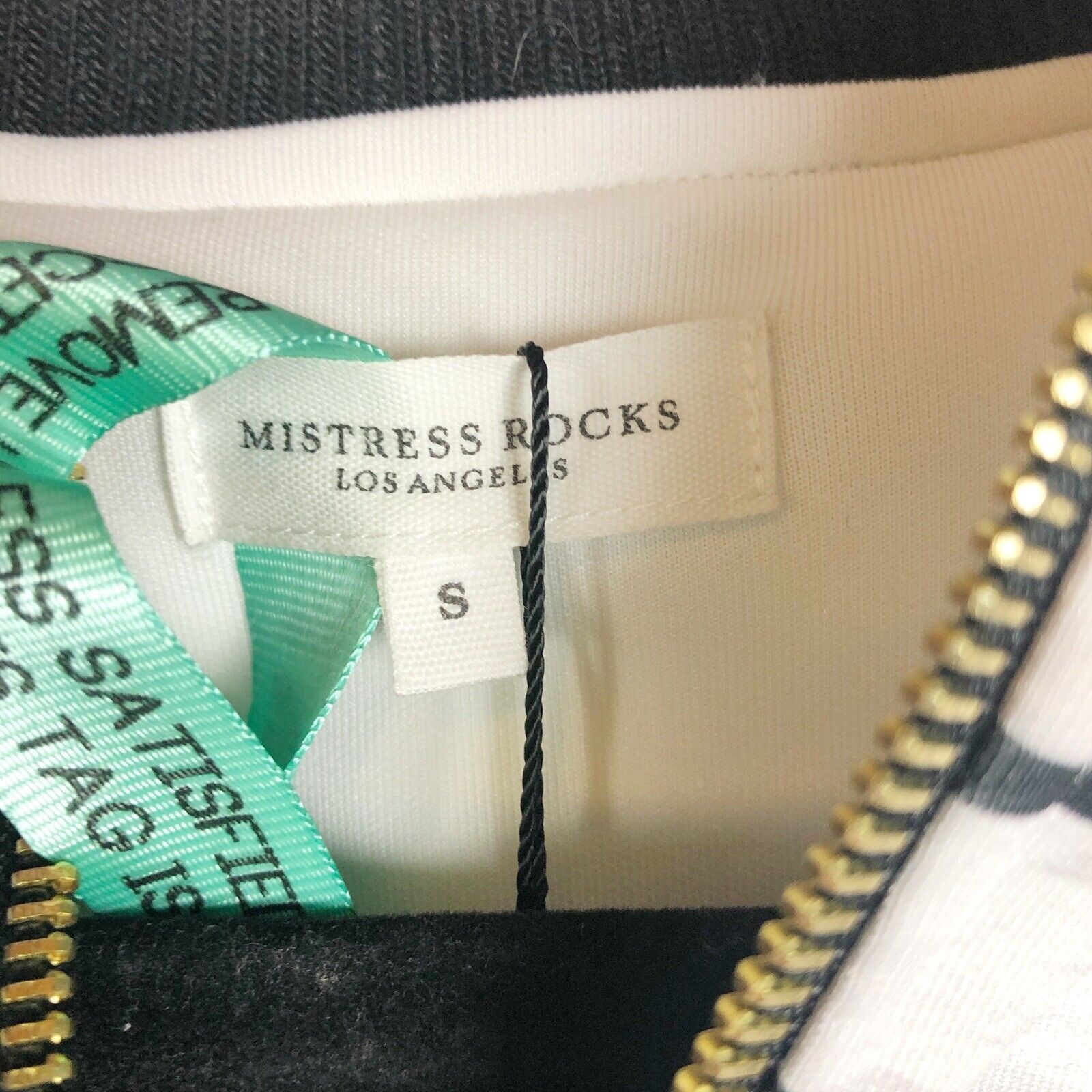 MISTRESS ROCKS “Sugar High” Black White Graphic Bomber Jacket Small