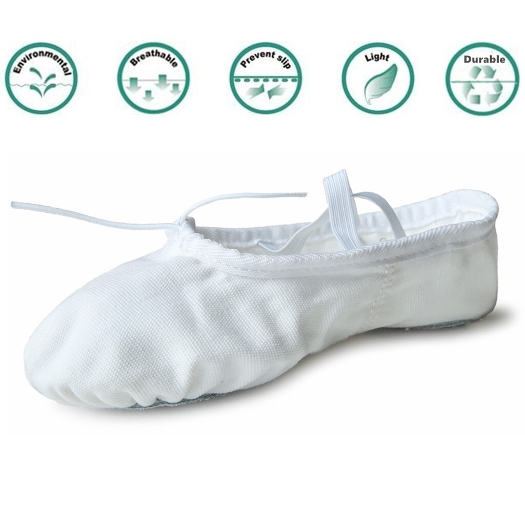 Women Canvas Ballet Dance Shoes Yoga Gymnastics Leather Split-Sole Slipper Flate