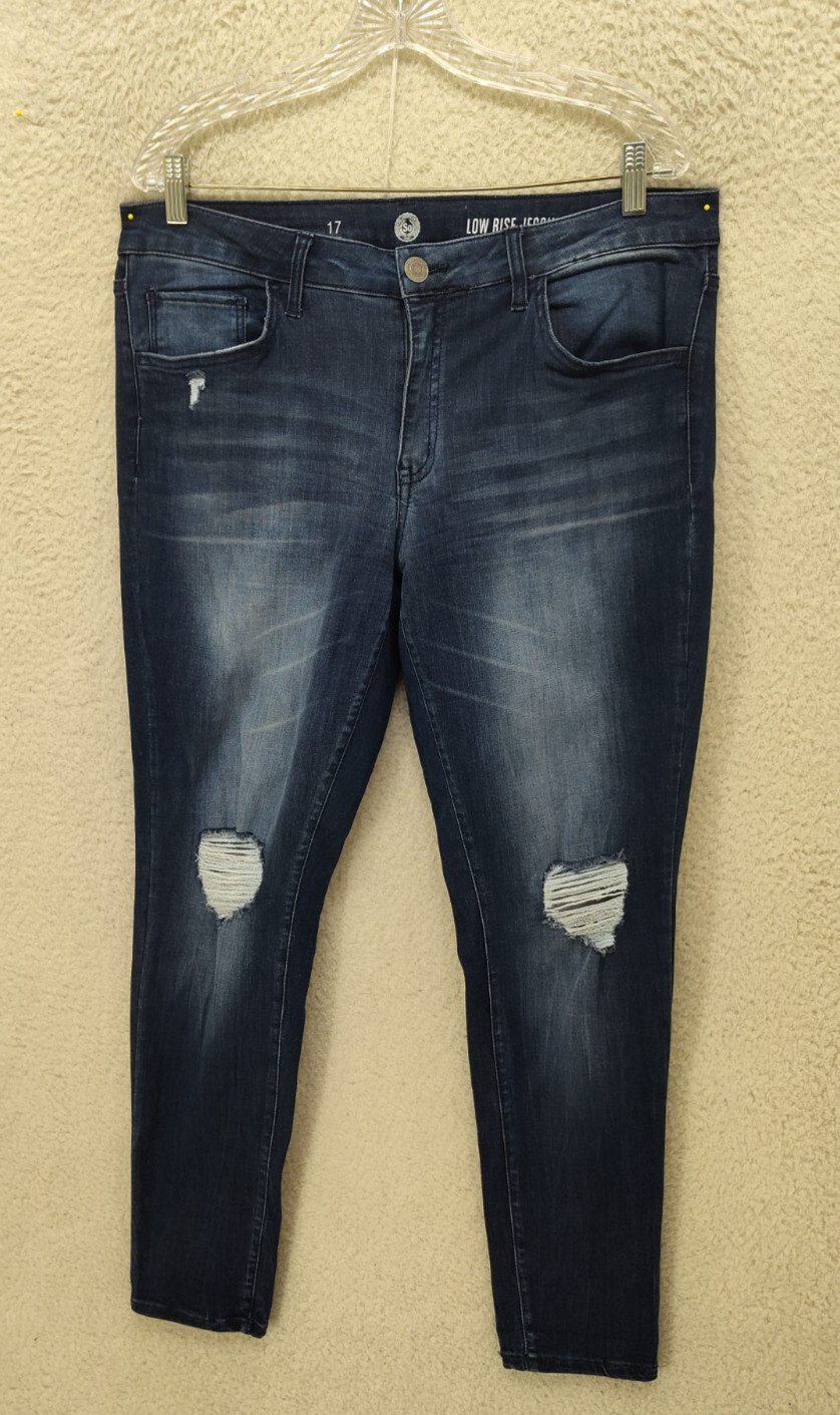 SO Women Jegging 17 Blue Cotton Blend Distressed Stretch Low Rise Denim Jeans