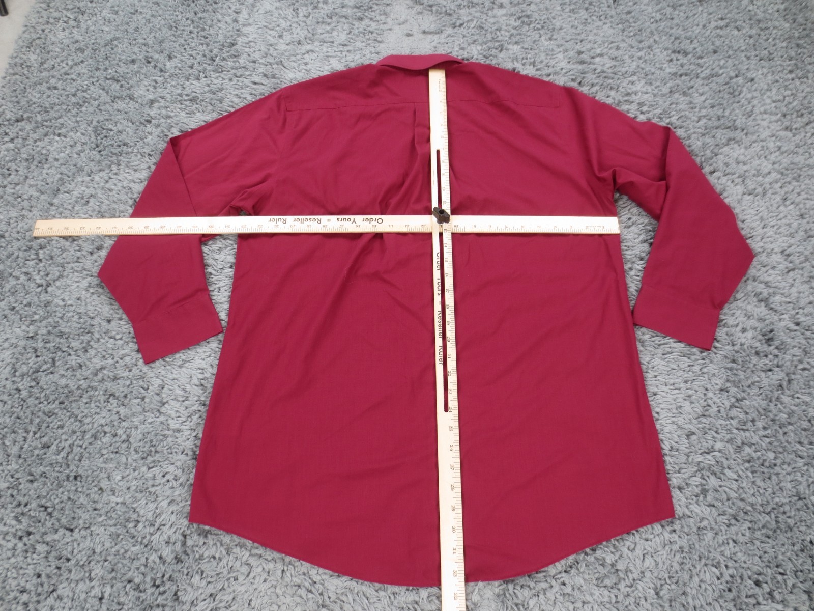 Stafford Travel Shirt Mens 16.5 Dark Red Easy Care Broadcloth Long Sleeve Button