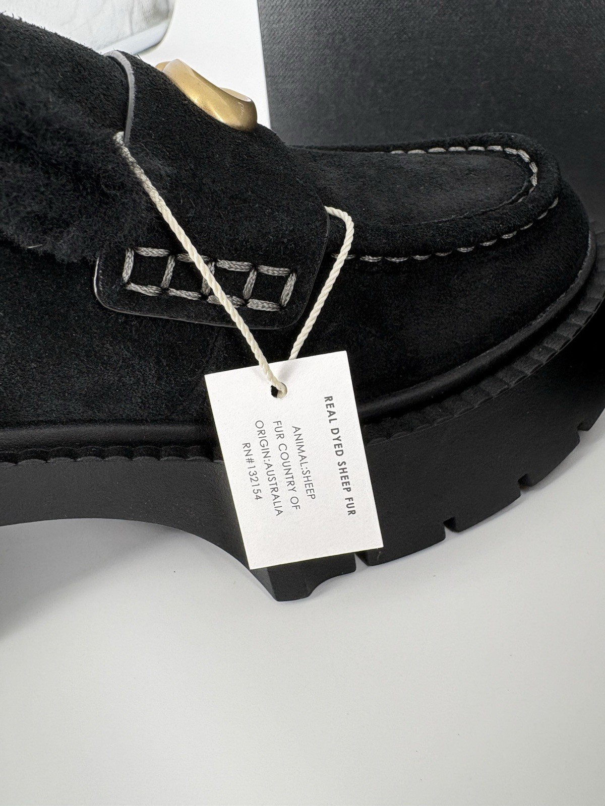 COACH Sz 7 Leah Loafers $250 Retail NWB Black Suede Shearling Logo
