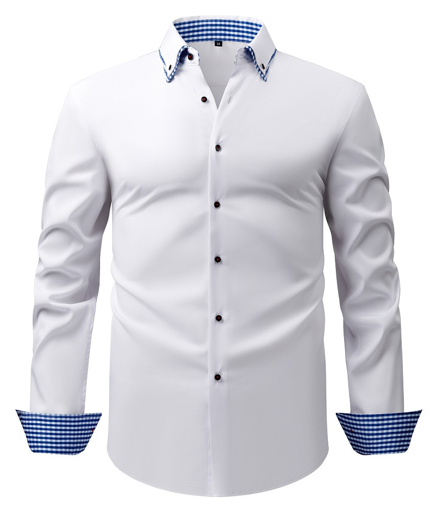 Mens Double Collar Dress Shirts Formal Long Sleeves Casual None Iron Shirts Tops
