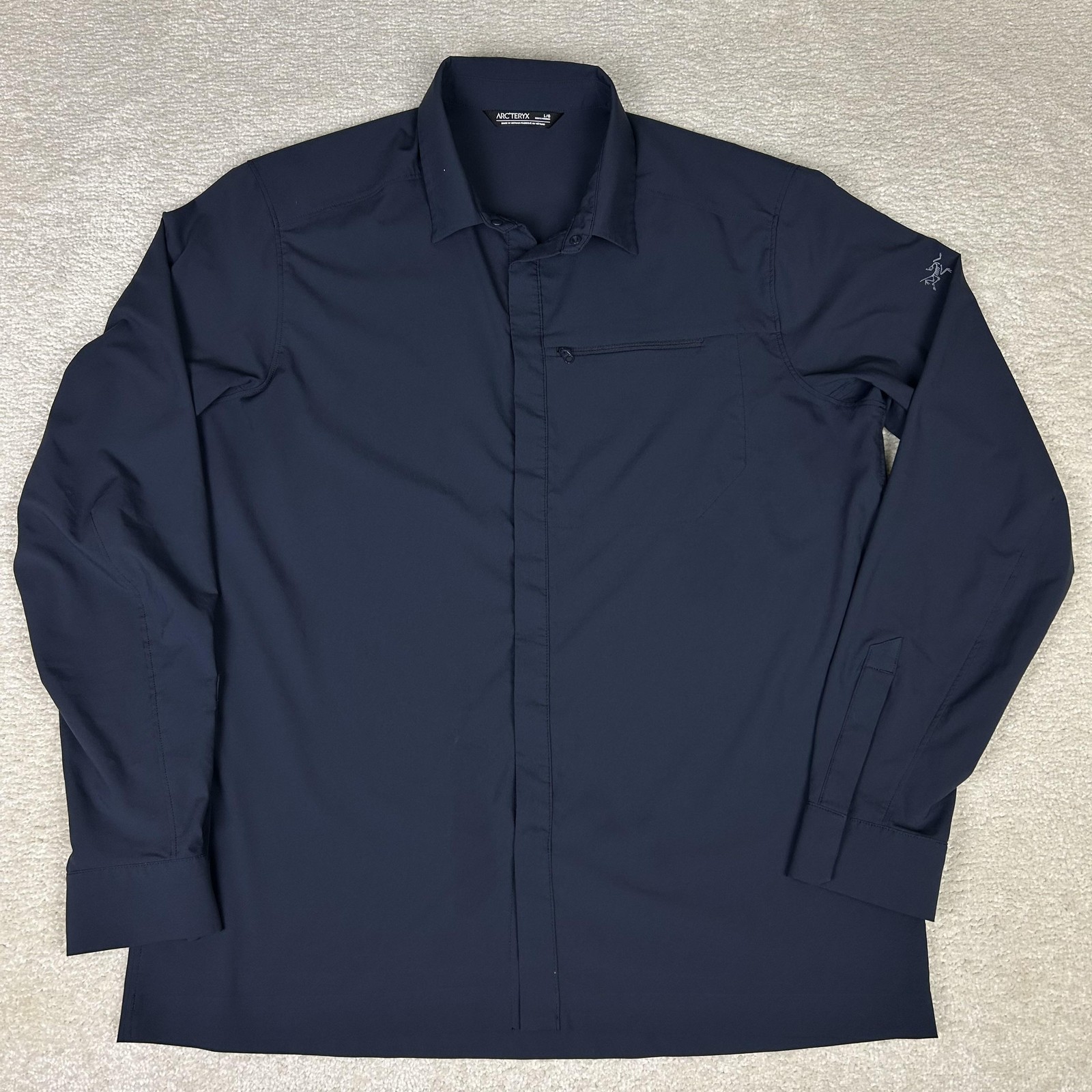 Arcteryx Shirt Mens Large Navy Skyline LS Snap Front Climbing Hiking Gorpcore