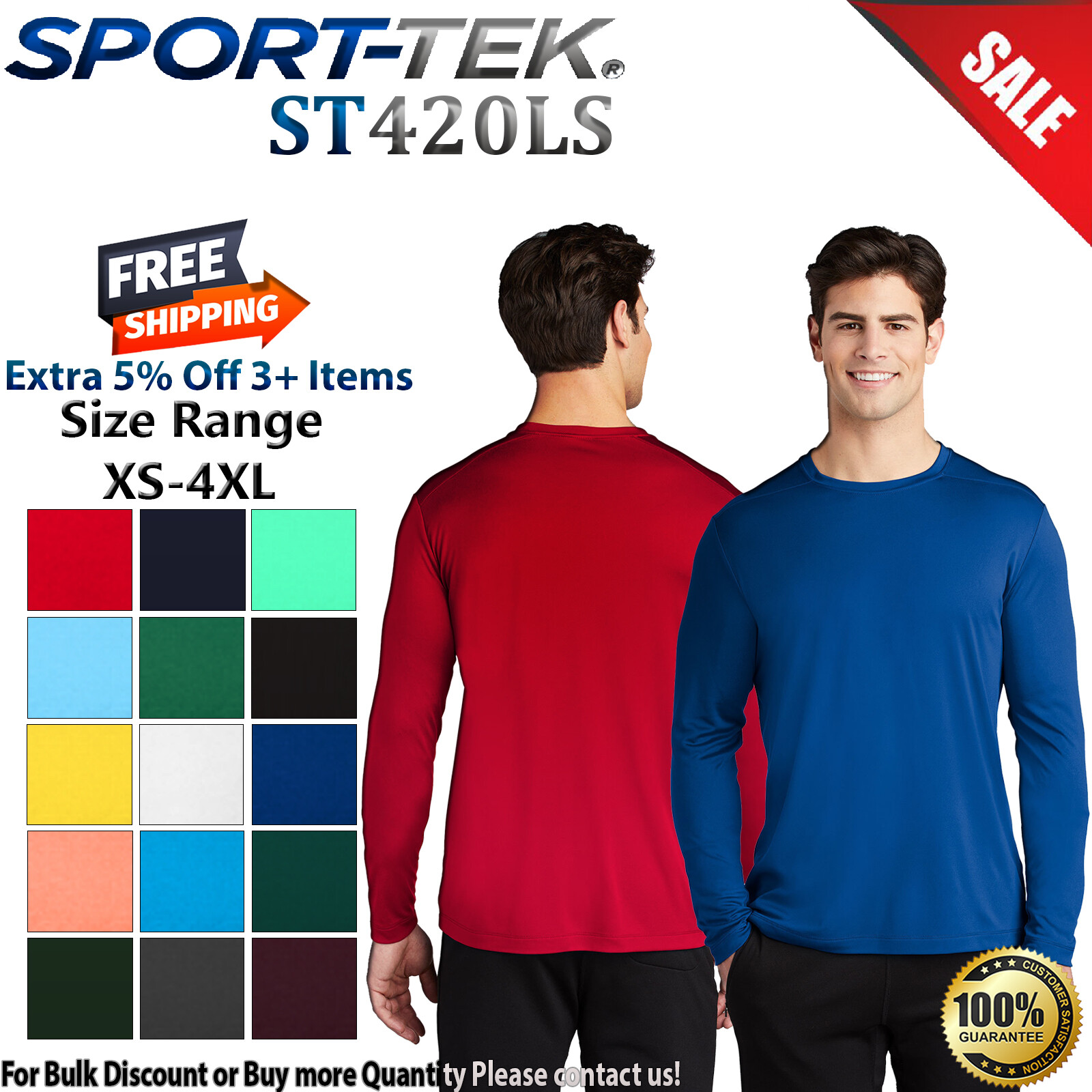 Sport-Tek ST420LS Mens Long Sleeve Dri-Fit Posi UV Protection Crew Neck T-Shirt