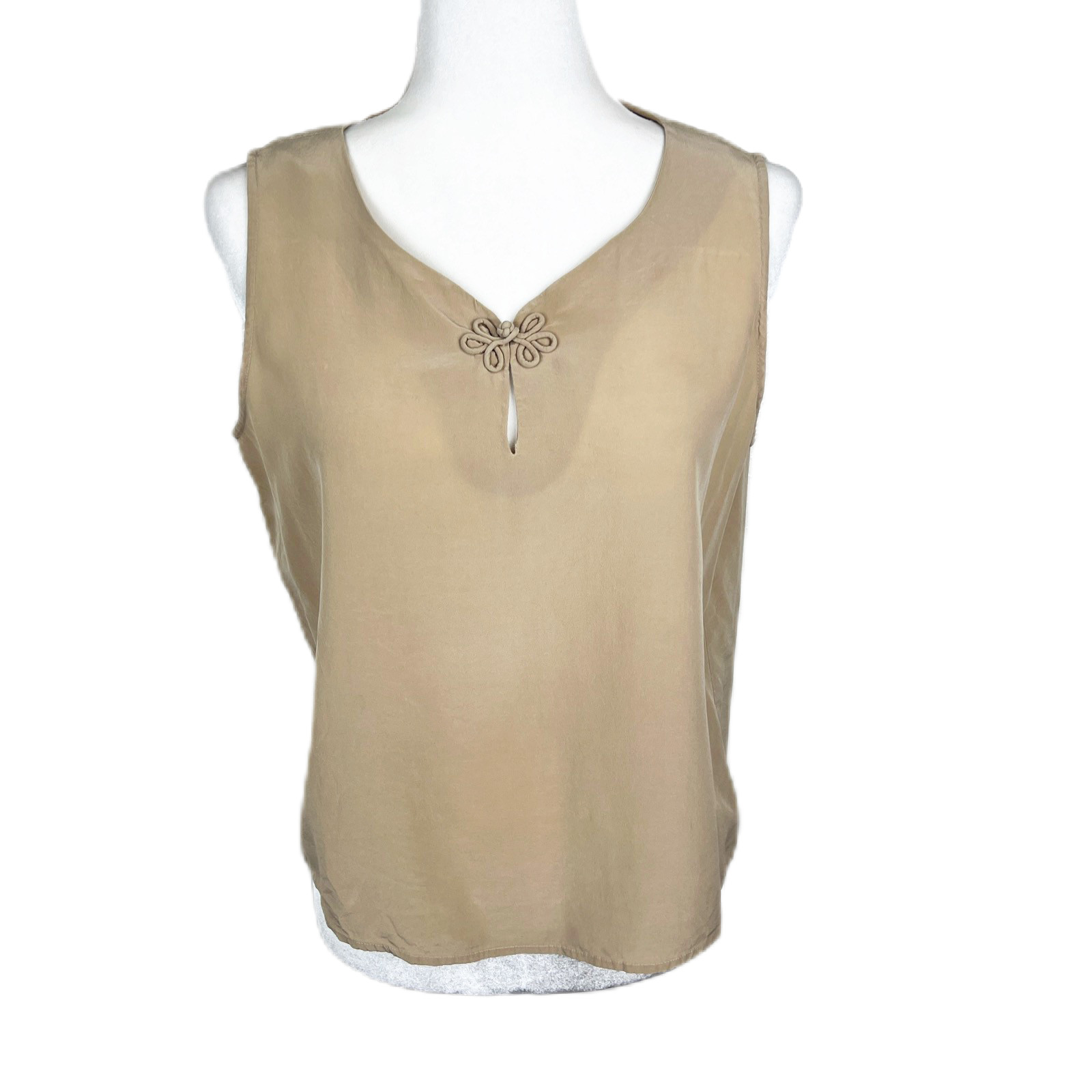 Fiji Sport Silk Tank Top Women Medium Tan All Sleeveless Blouse A-Line Relaxed