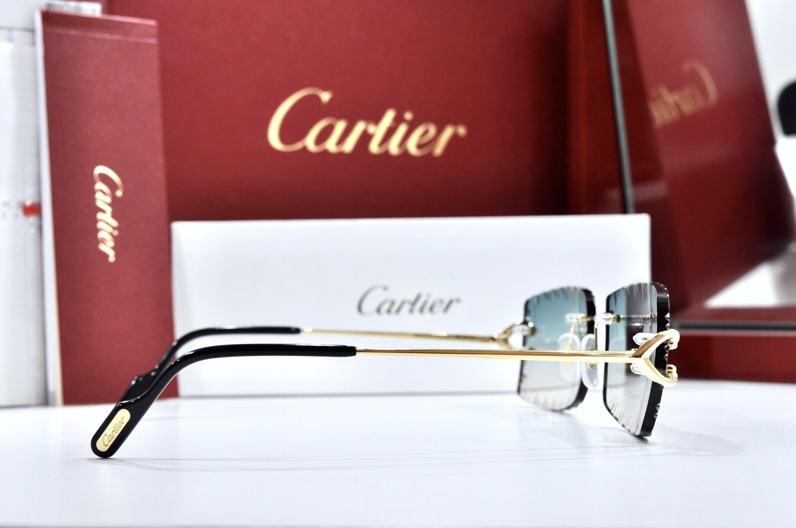 Cartier Rimless Piccadilly BIG C Decor Gold Occhiali Frame Glasses diamond lens