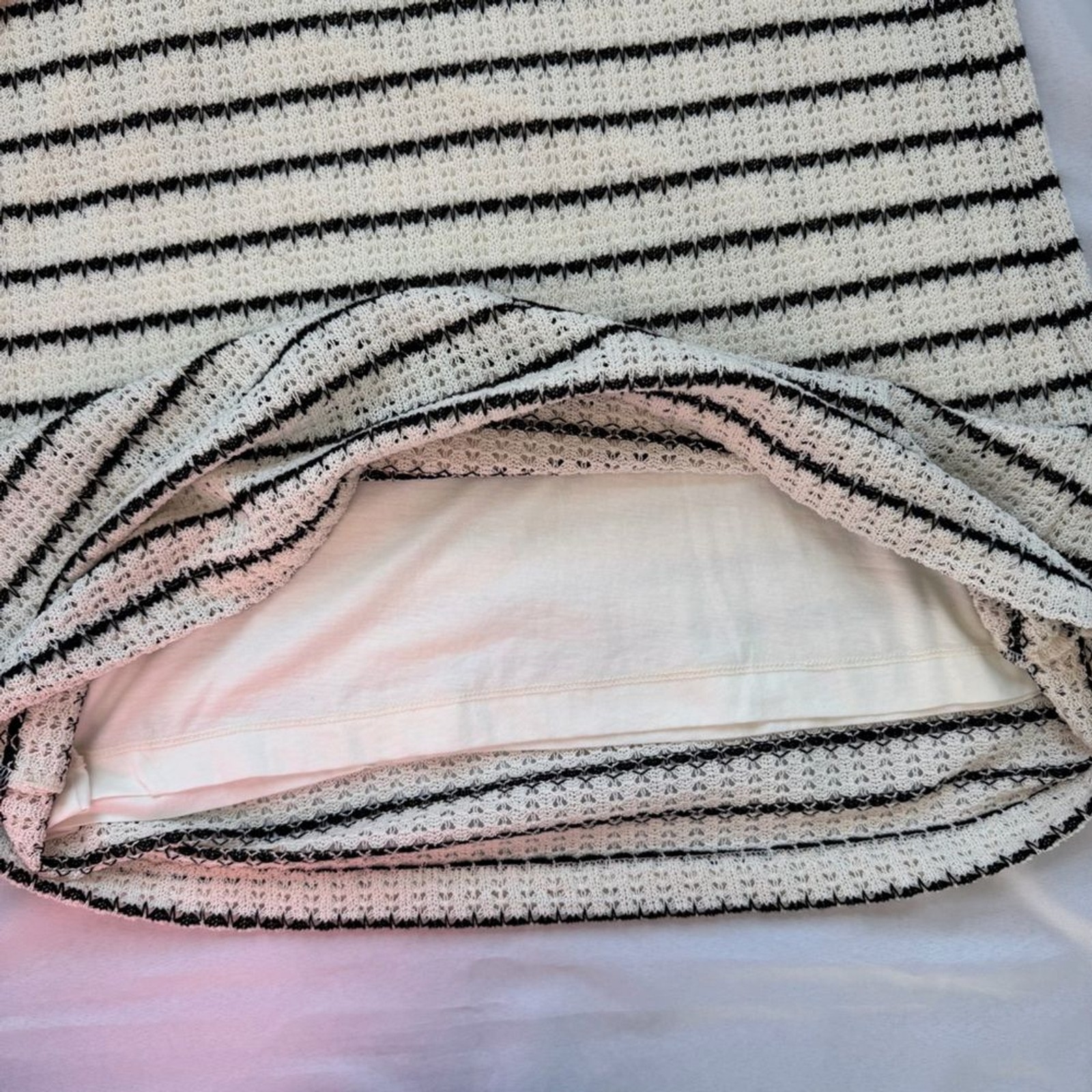 J Crew Textured Stripe Shift Dress Cream Black Knit Large