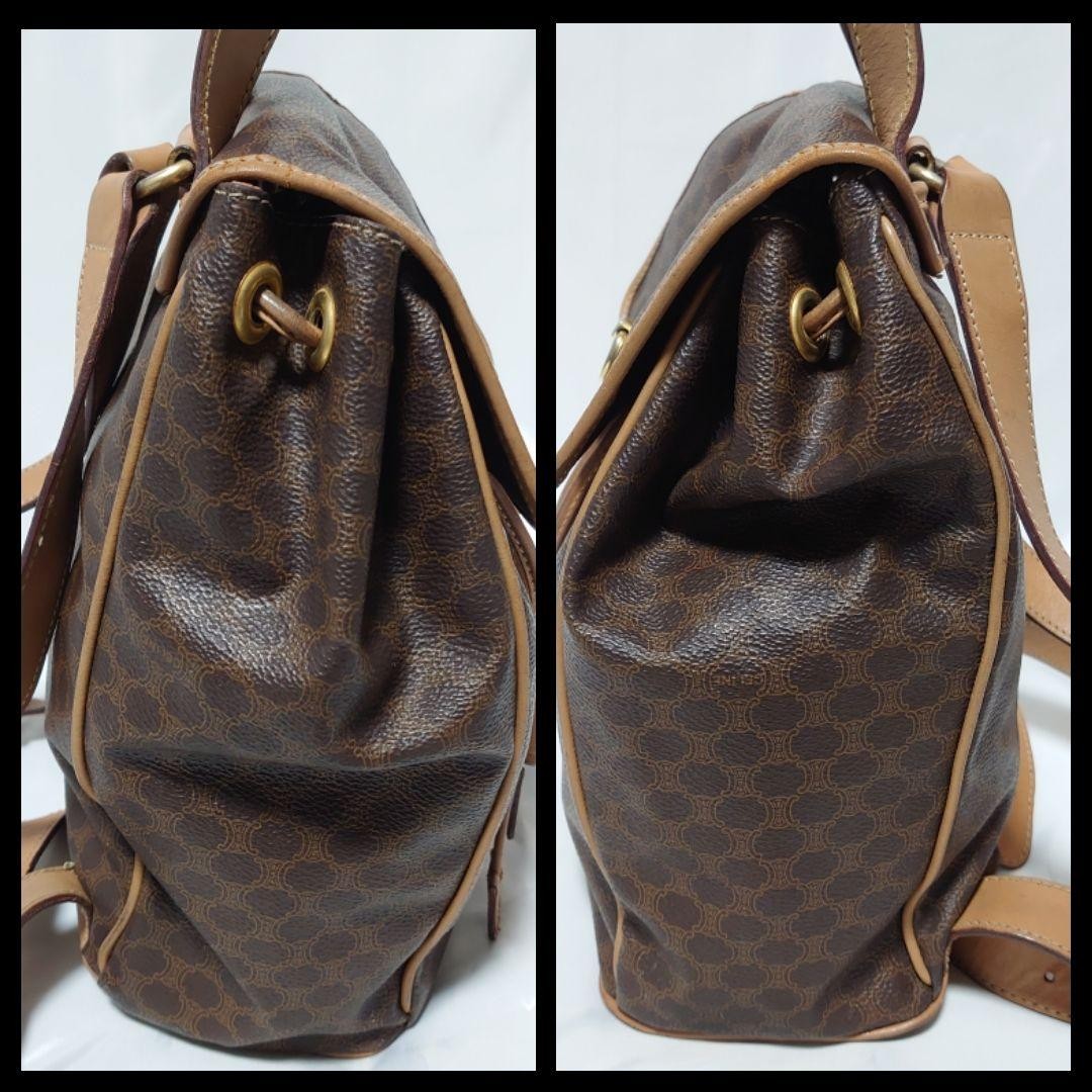 CELINE Macadam Pattern Mini Backpack Brown Leather Vintage Authentic