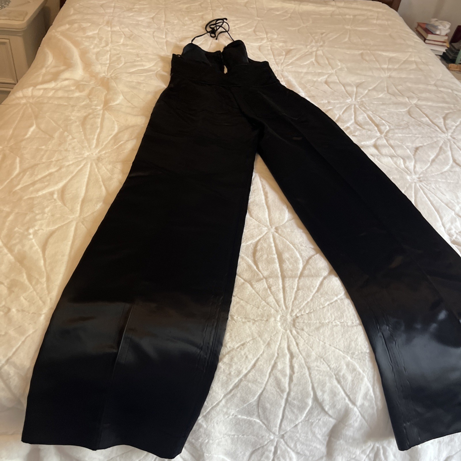 Women’s Black Silky Jumpsuit Vintage Size 28 Inch Waist 32 Length Tag Says 11
