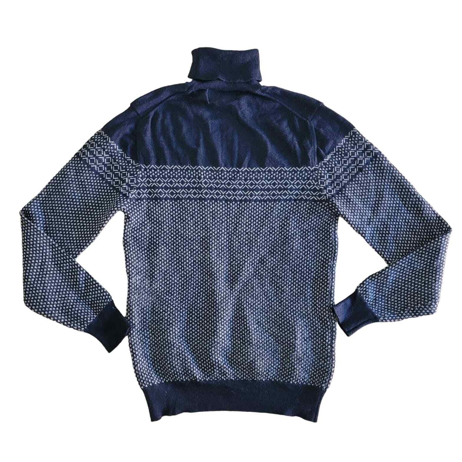8 by YOOX Mens Navy Blue Merino Wool Preppy Nordic Turtleneck Sweater Sz L