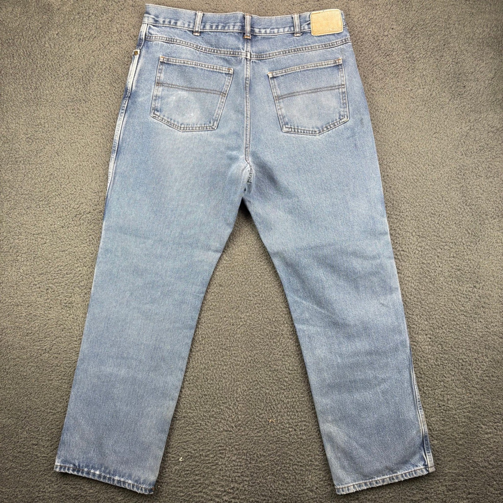 Cintas Mens Relaxed Straight Leg Work Denim Jeans Light Wash 38×32 Blue Cotton