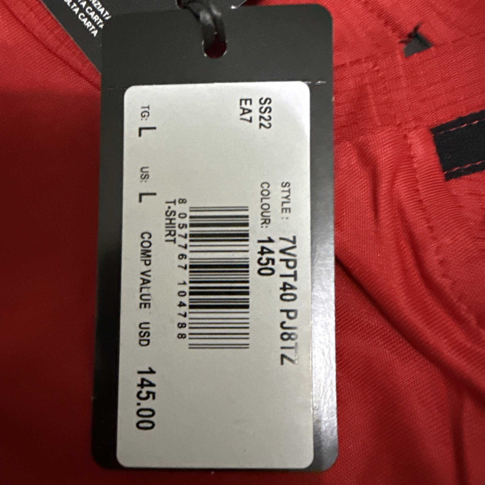Emporio Armani EA7 Men’s Red Dynamic Athlete Jersey Tee T-Shirt L