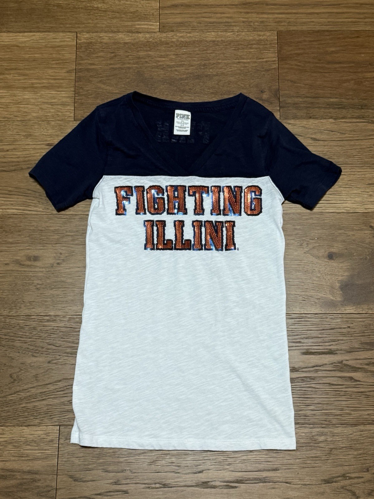 Victoria’s Secret PINK Fighting Illini Bling Tshirt Tee NCAA College Size Small
