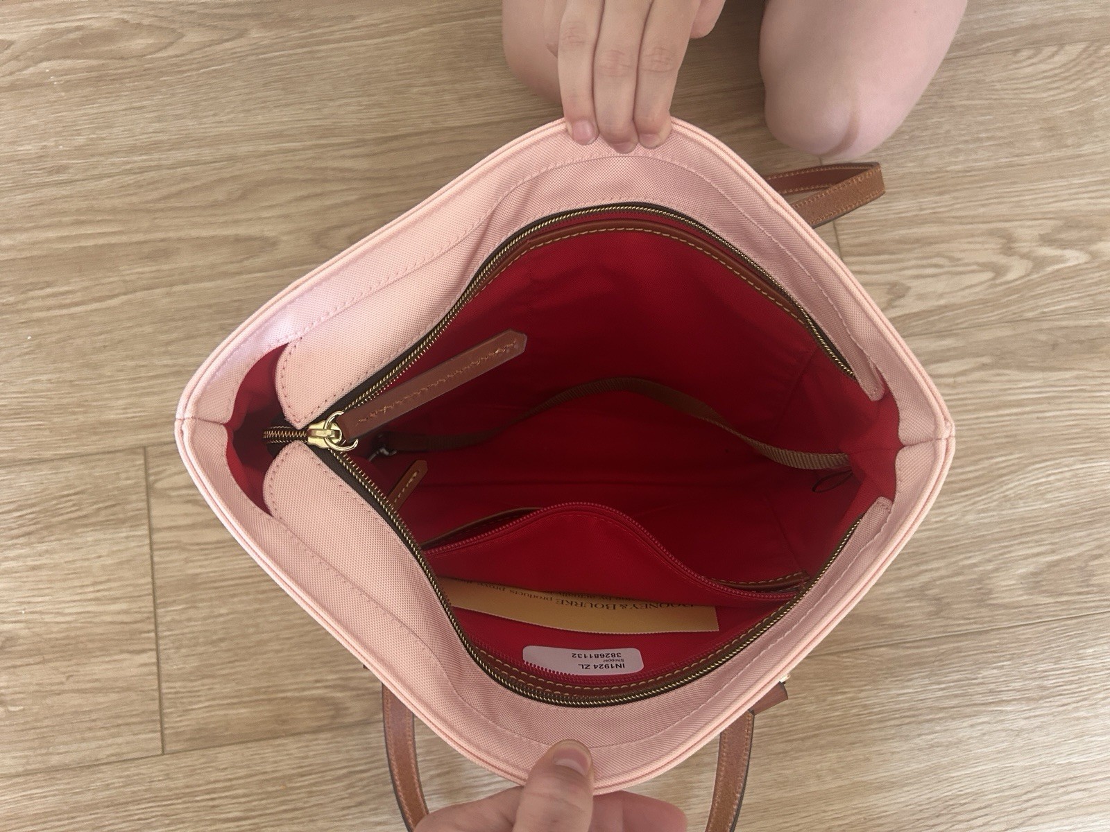 Dooney & Bourke Pink Solid Tote Bag – Zip Top, Gold Hardware, Red Lining