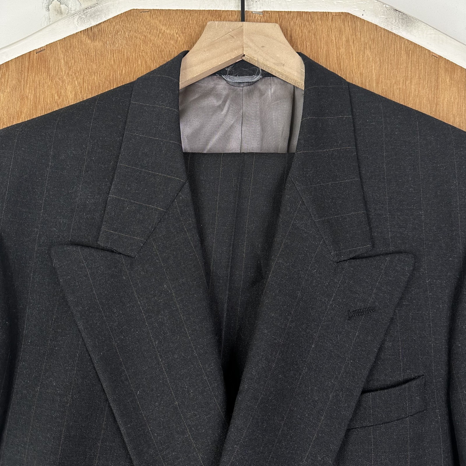 VTG Double Breasted Suit Mens 40R Gray Pinstripe 6×1 Wool Pants 34×30 Pleated