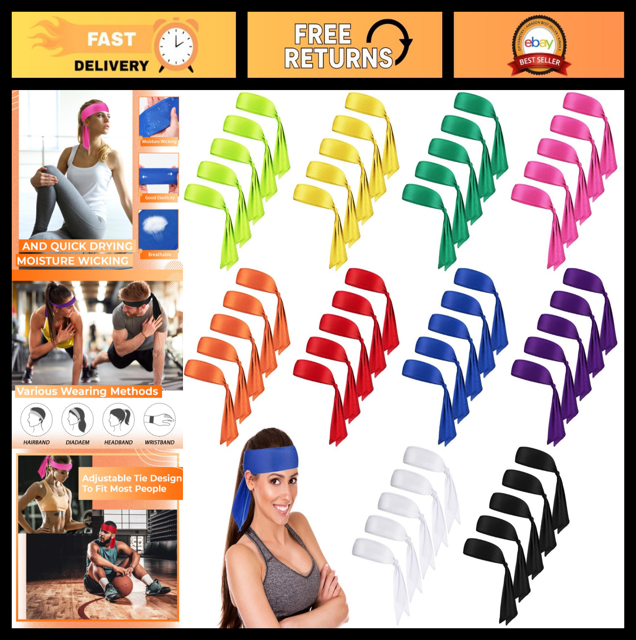 50 Pcs Head Tie Headbands for Men & Women – Ninja Karate Athletic Sweatbands for