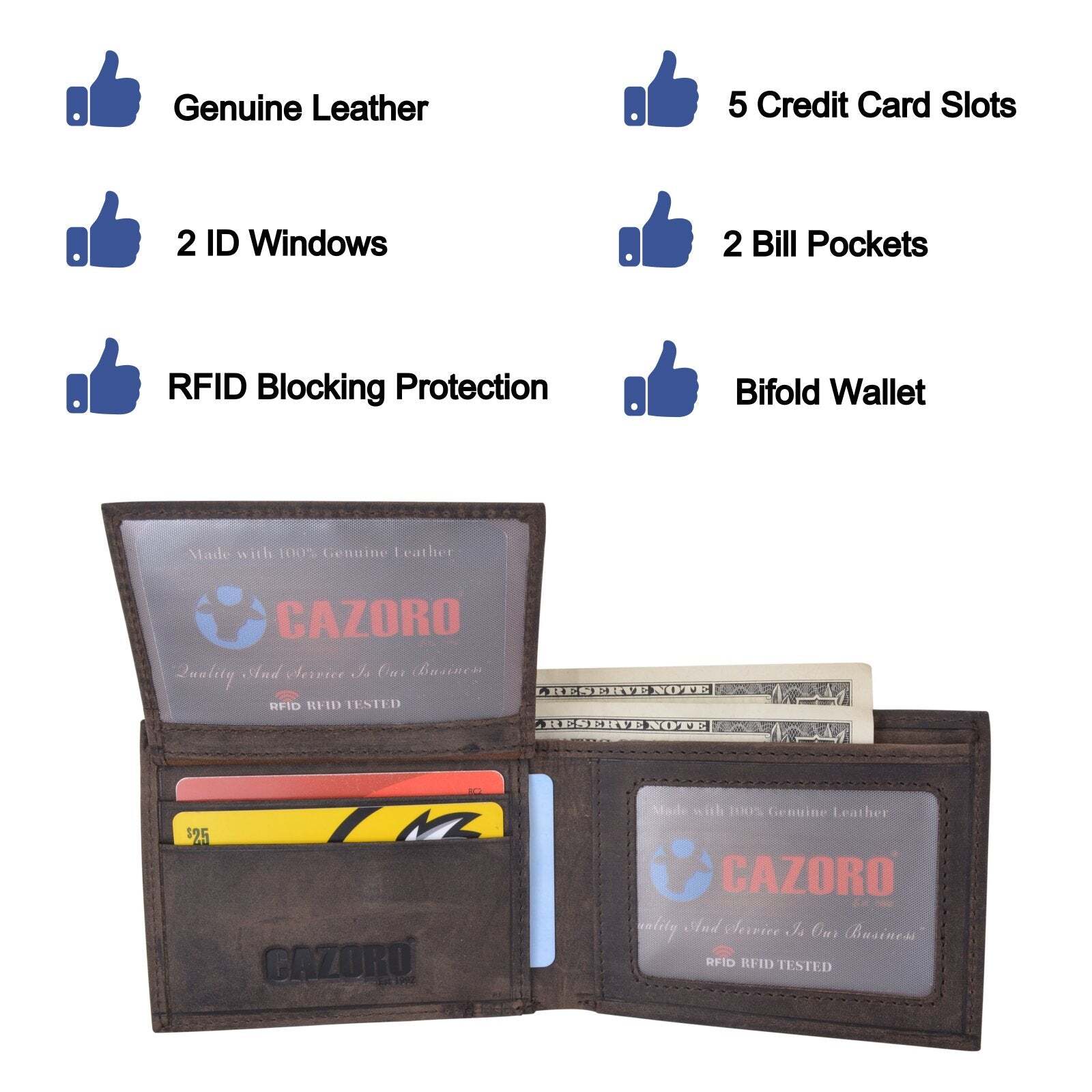 RFID Blocking Genuine Leather Bifold Wallet USA Stars & Stripes Design CAZORO