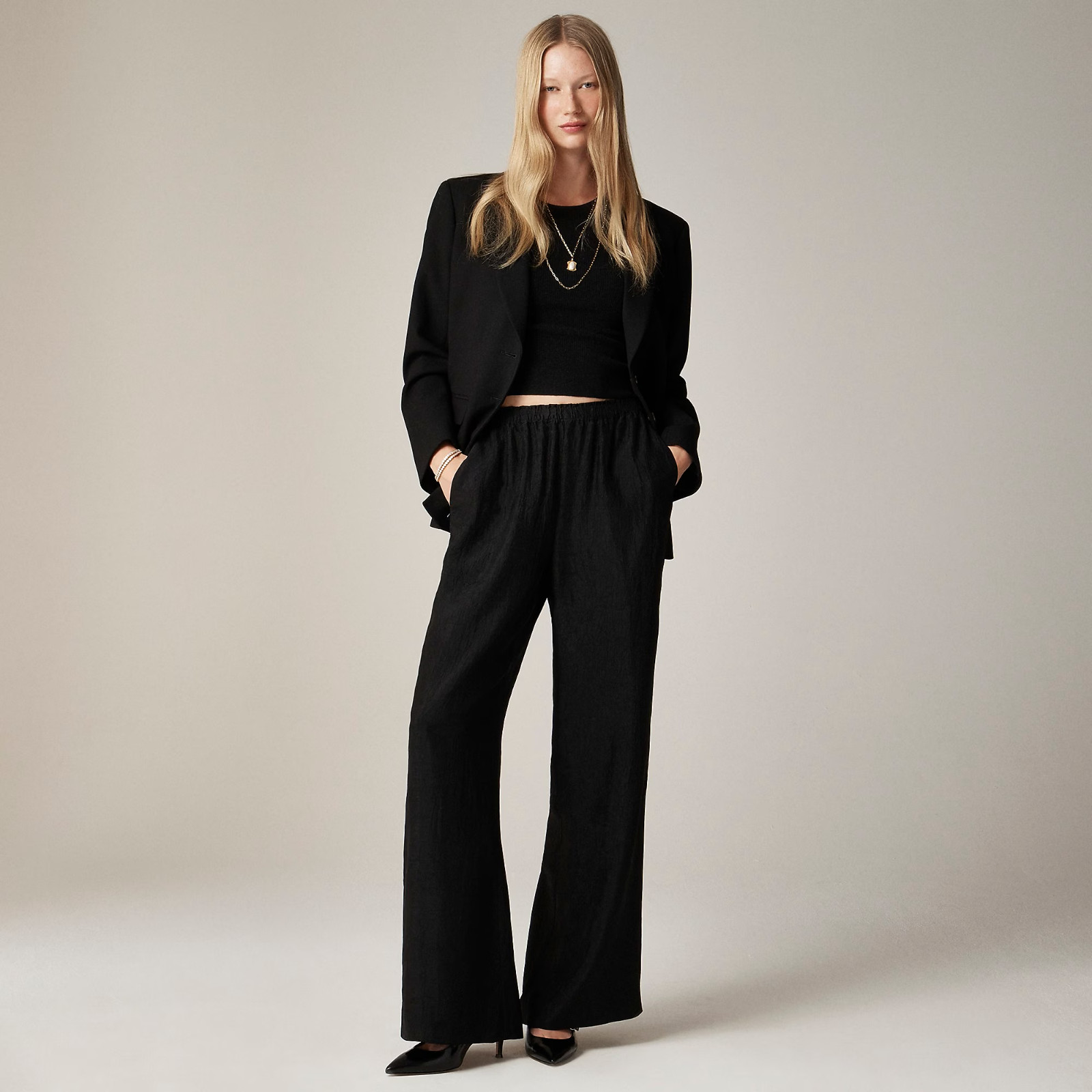 J. Crew Women’s Stratus Straight Leg Pants in Textured Satin Black XXL CC472