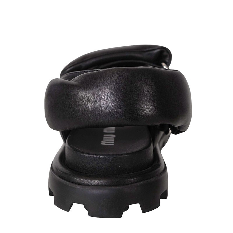 36.5 NEW $1,050 MIU MIU Black PUFFY SUPPLE LEATHER Rugged Rubber Sole SANDALS