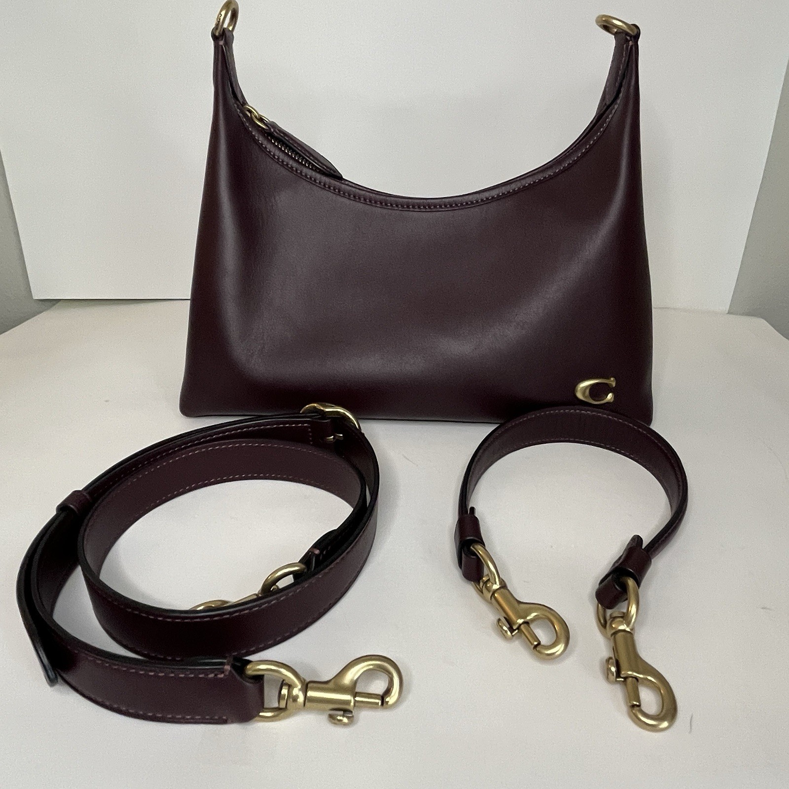 COACH Juliet Shoulder Bag Black Currant Glovetanned Leather Brass Hardware CR981