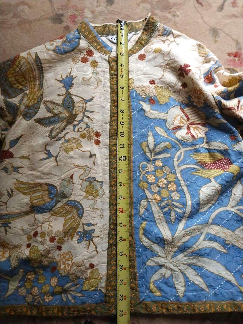 Moving Sale! Citron Santa Monica Silk Birds Floral Open Front Tunic Top Kimono M