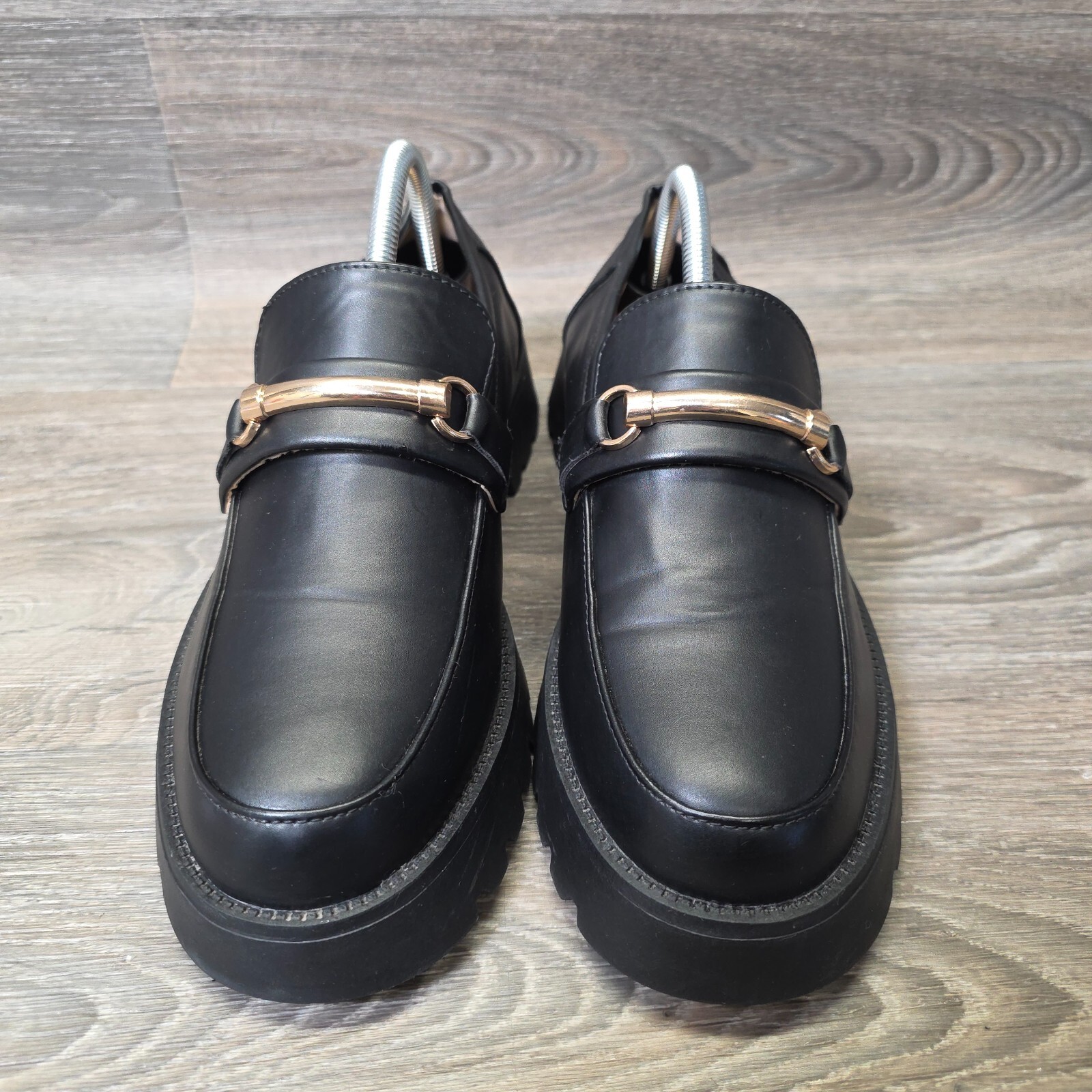 Mudd Loafers Womens 10M Black Faux Leather Slip On Chunky Platform Academia Y2K