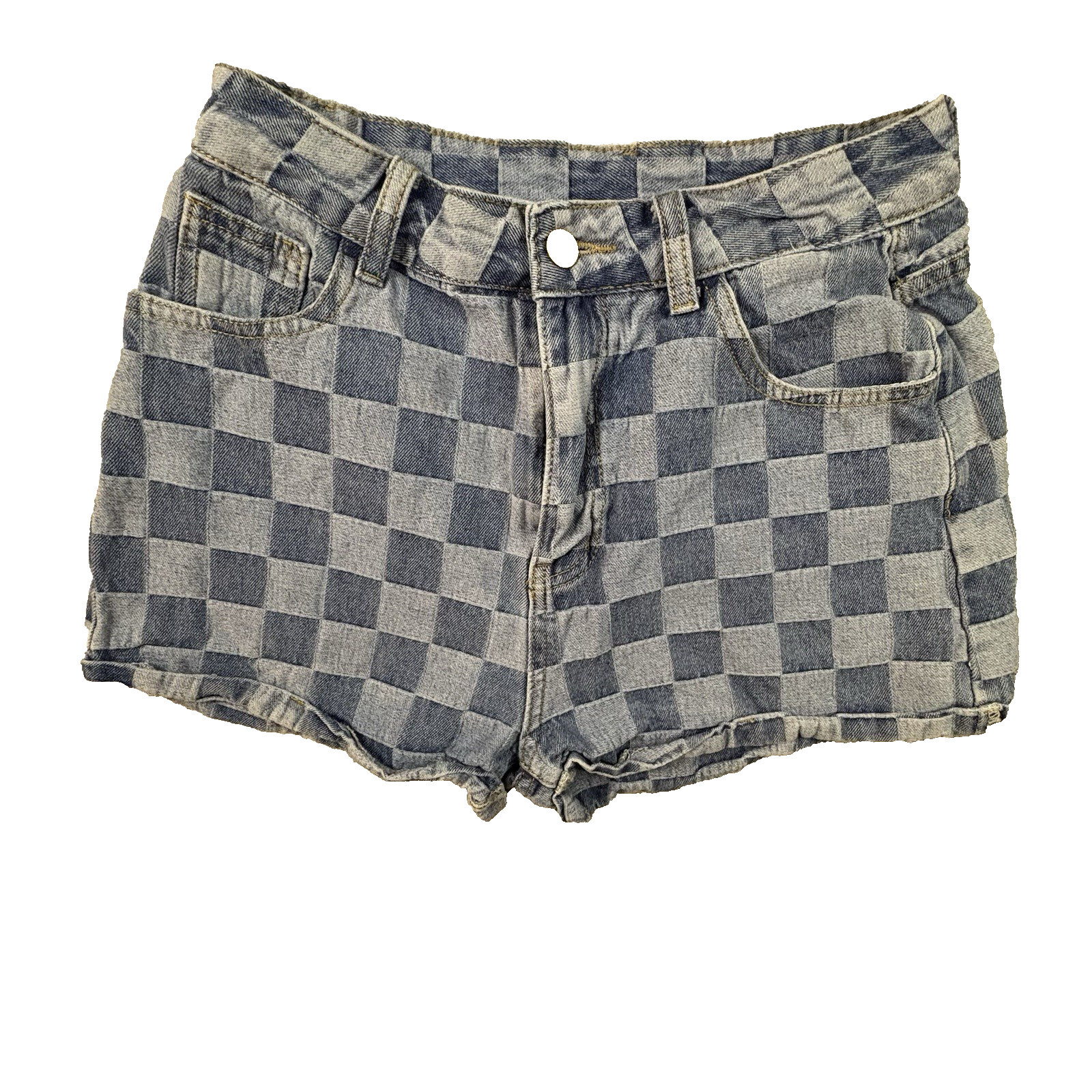 Shein Women’s M (27×1.75) Blue Checkered Denim Shorts Y2K