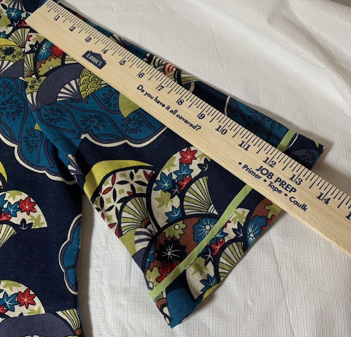 HANDMADE UKIYOE STYLE NAVY BLUE COTTON LINEN FABRIC WITH COLORFUL FAN PATTERN