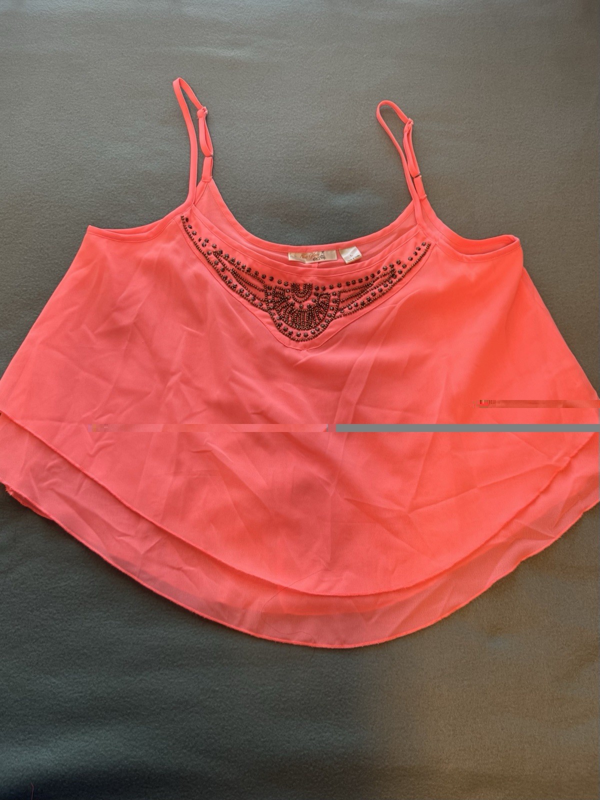 New Glory Orange Sheer Cami Top Large Studded Beaded Tiered Y2K Boho Chic Flowy