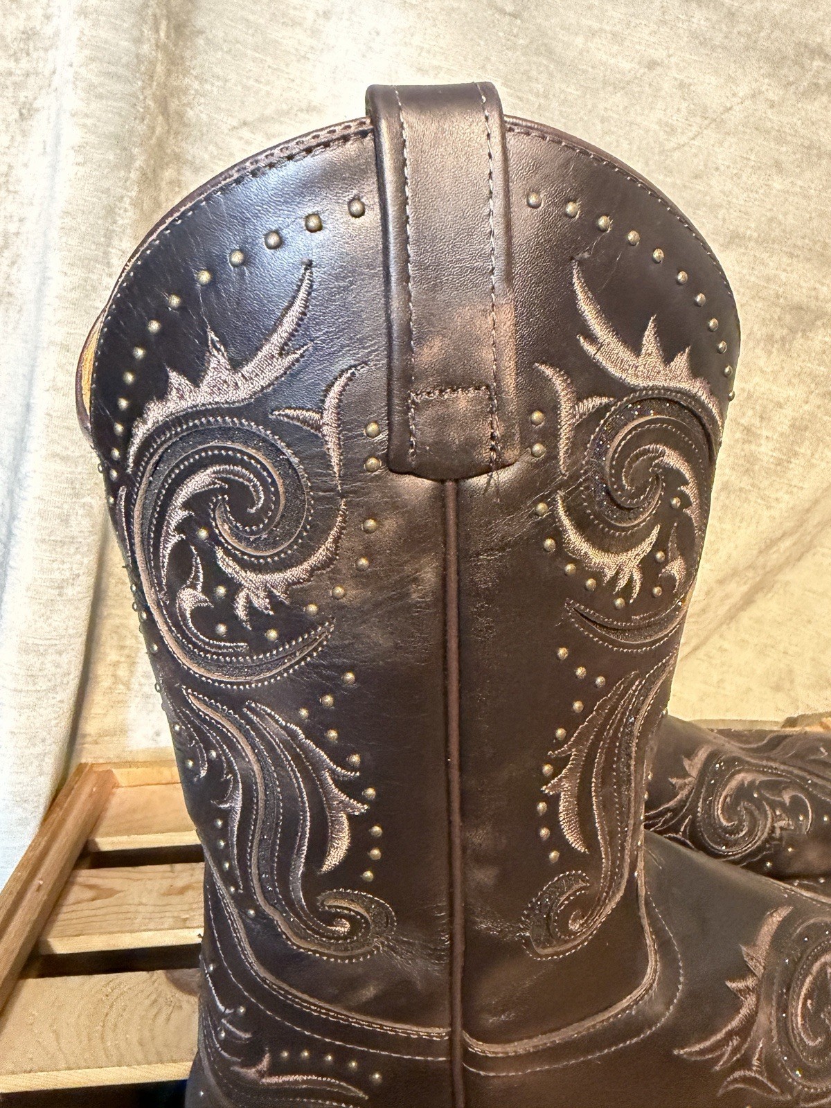 Shyanne Solstice Greta Black Leather Western Boots w/Emb,Studs&Shimmer. Size 10