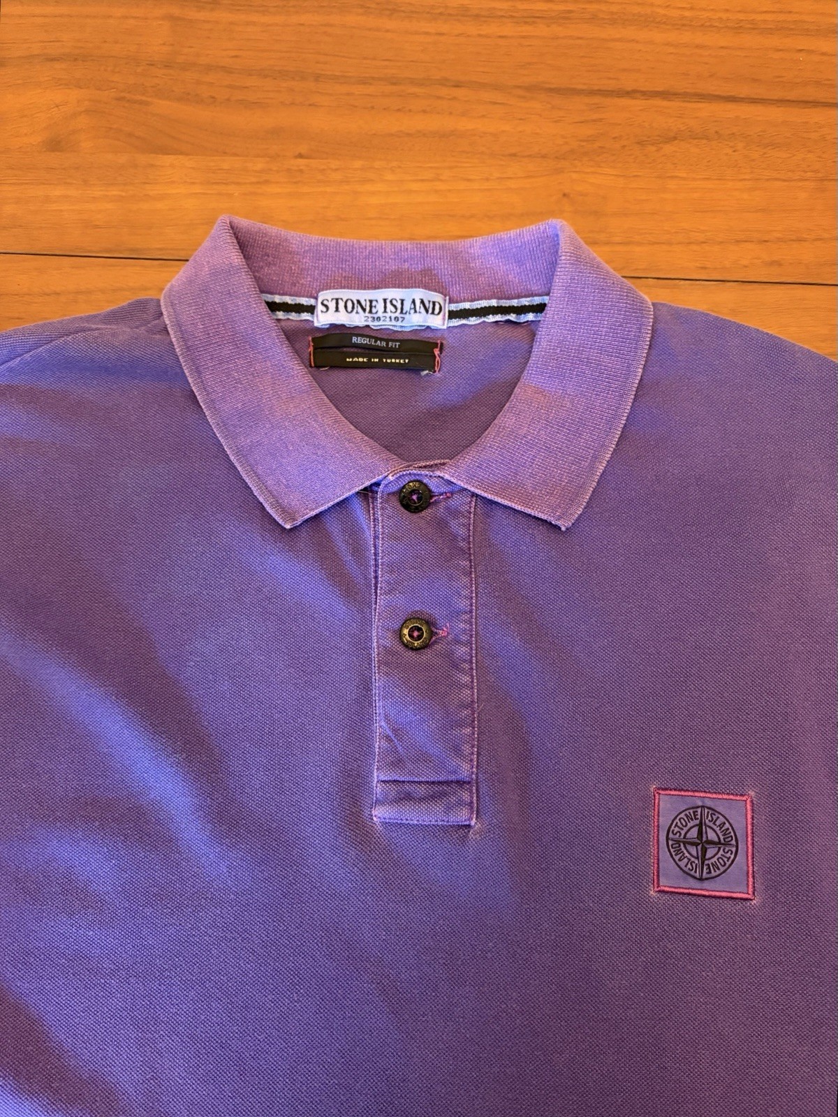 Stone Island Pique Polo Shirt Regular Fit Compass Patch Mens XL Faded Purple