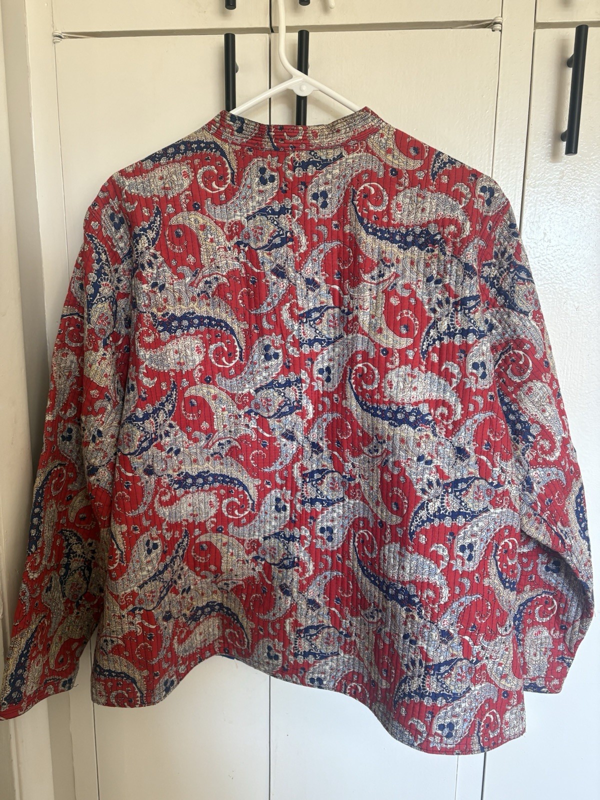 Handmade Quilt Top Blazer Blue Red Boho XL XXL 2xl Thin Quilted Button Shirt