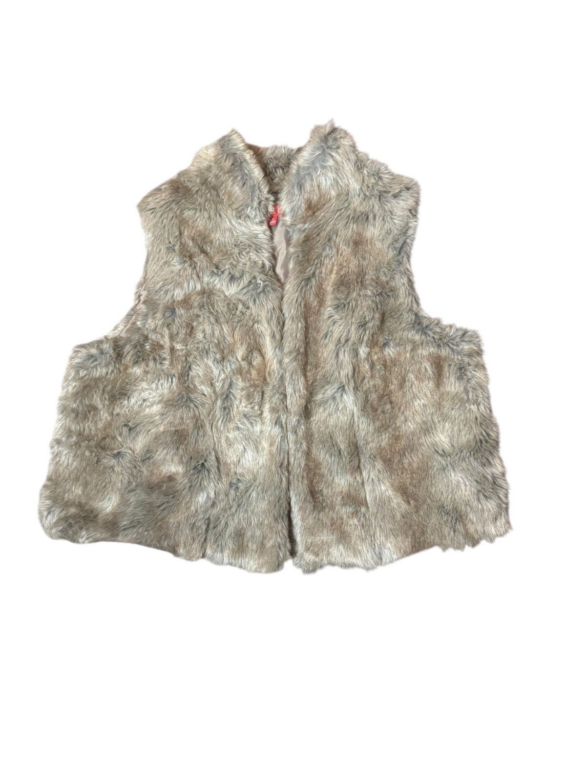 Elle Womens Acrylic Blend Faux Fur Open Front Vest Grey Brown Multi Size 1X EUC