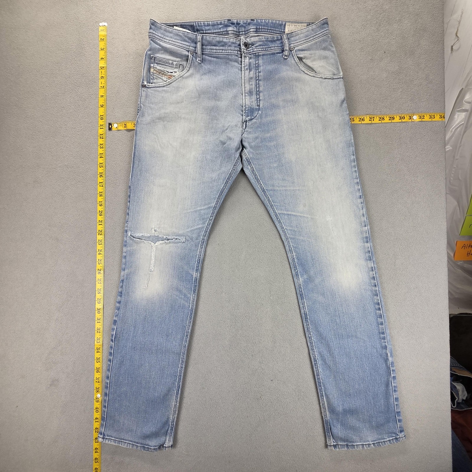 Diesel Jeans Mens 34×34 Blue Krooley Slim Carrot Distressed Zip Fly ORNV8