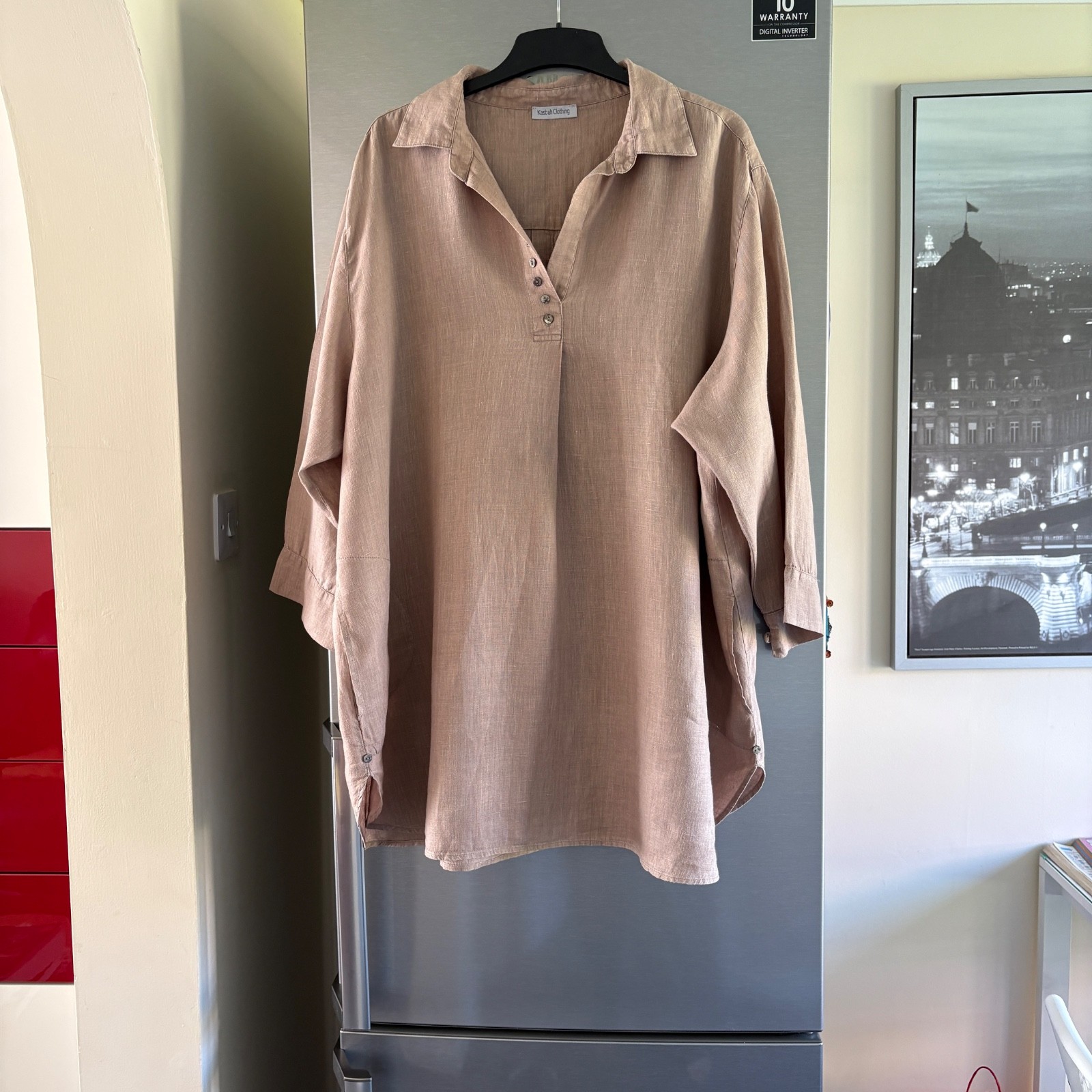 KASBAH CLOTHING taupe linen pocket plus size 24/26 tunic blouse relax lagenlook