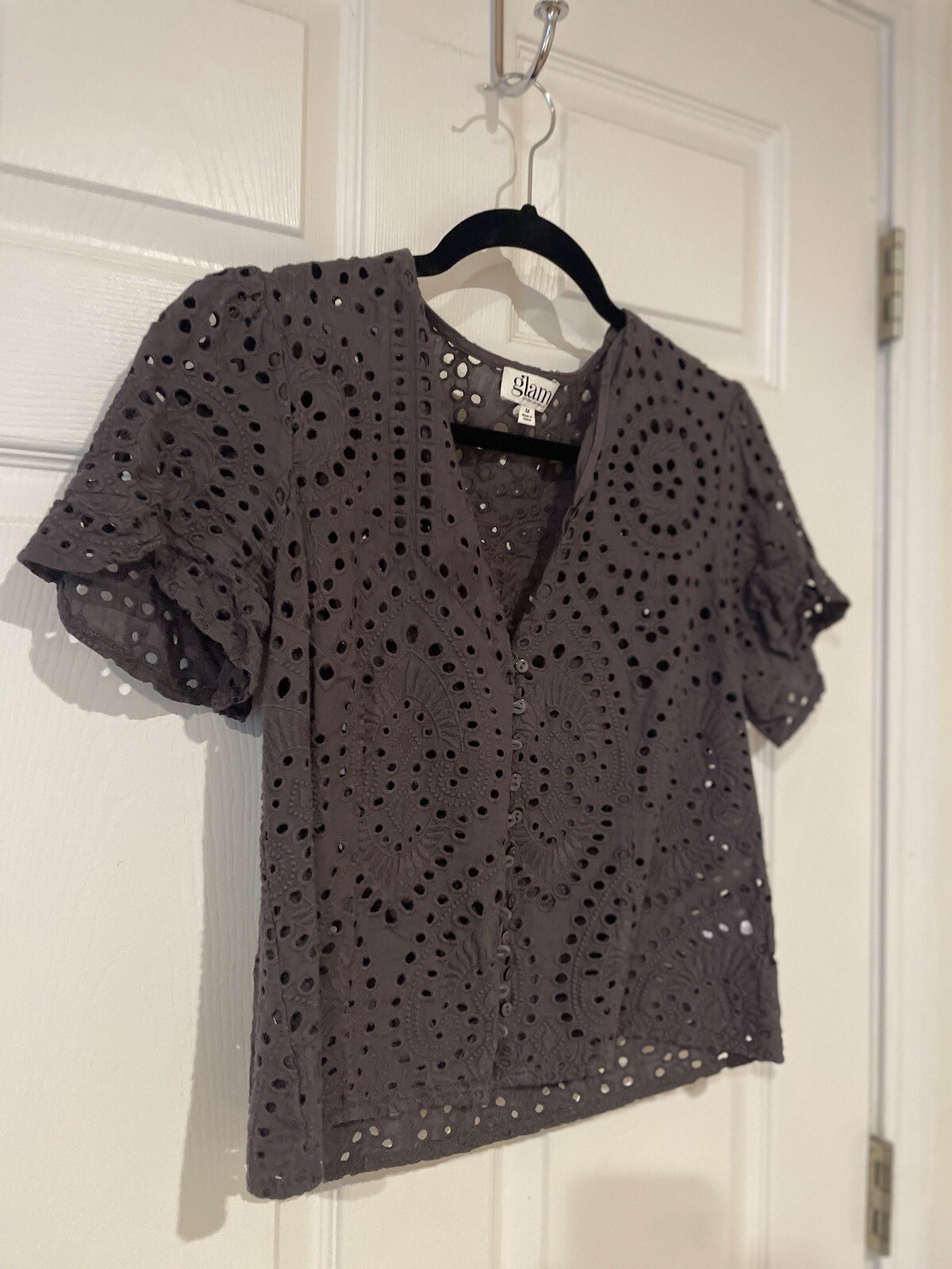 Lace Gray Button Up Women’s Size Small Blouse Top