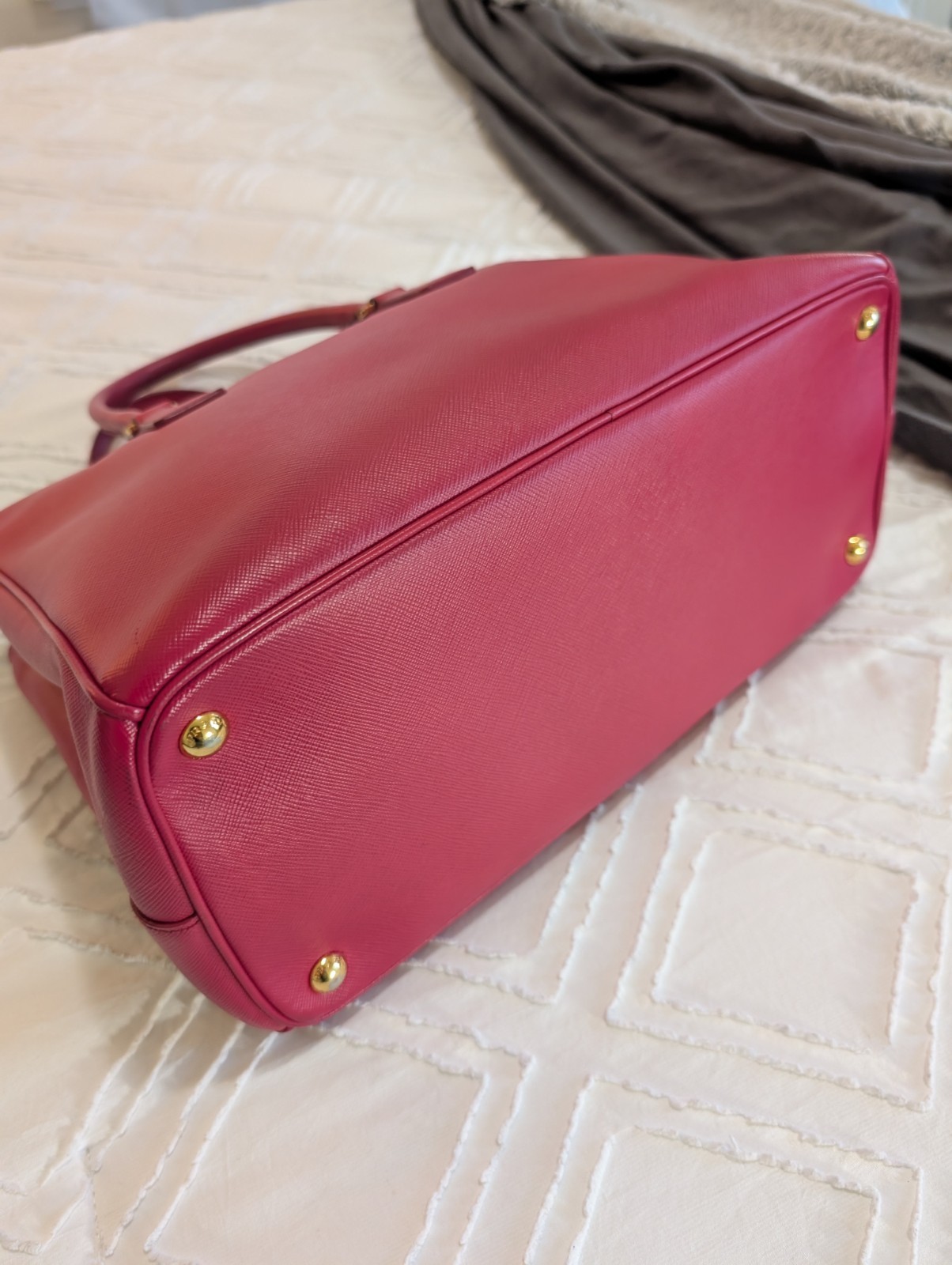 PRADA Pink Top Handle Satchel Gold Hardware Logo Key Holder Bottom Studs