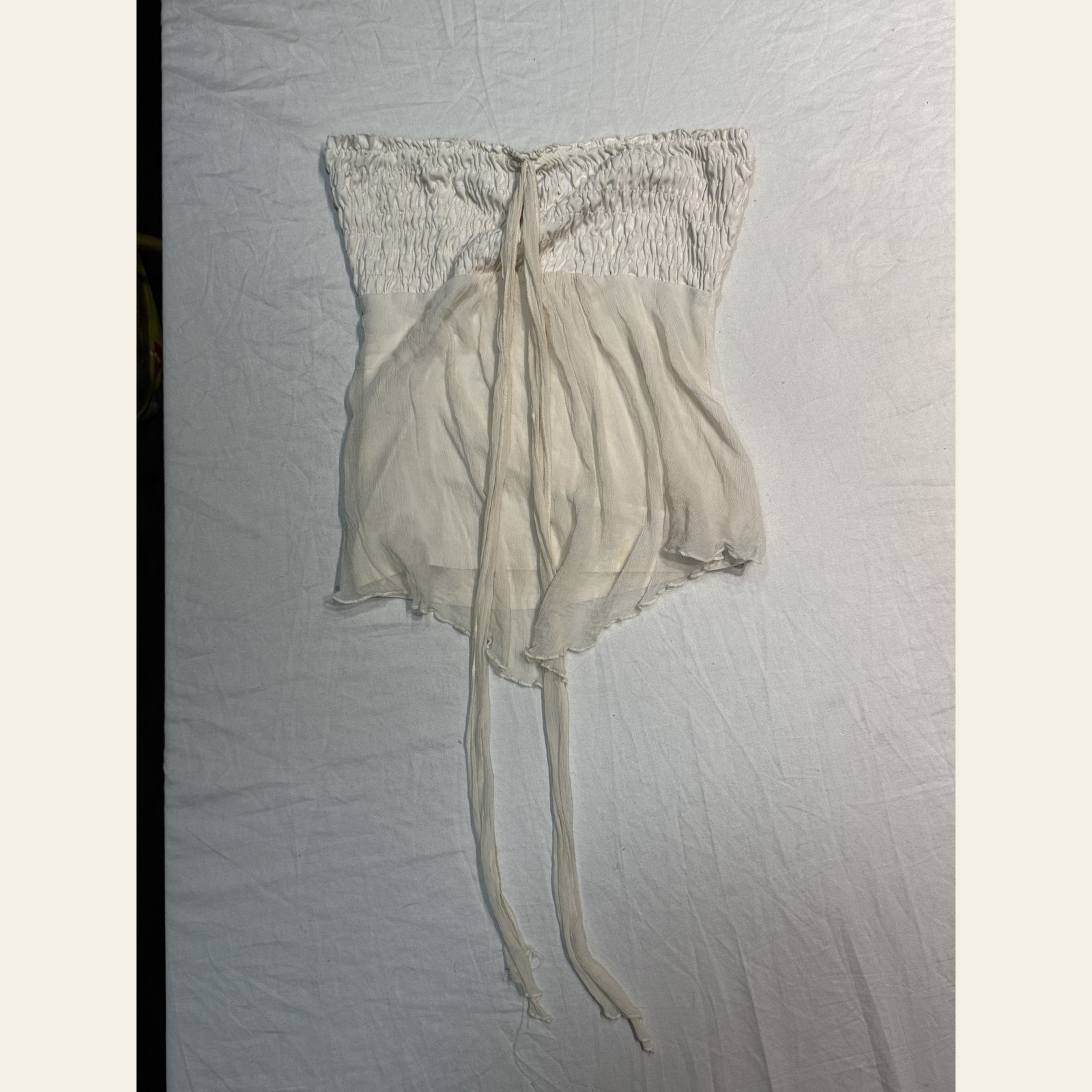Morgan De Toi Ivory Gauze Smocked Strapless Halter Top Y2K France XS S