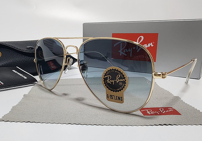 Ray-Ban RB3025 Aviator Pilot Sunglasses Gold Frame Glass Gradient Blue Lens 58mm