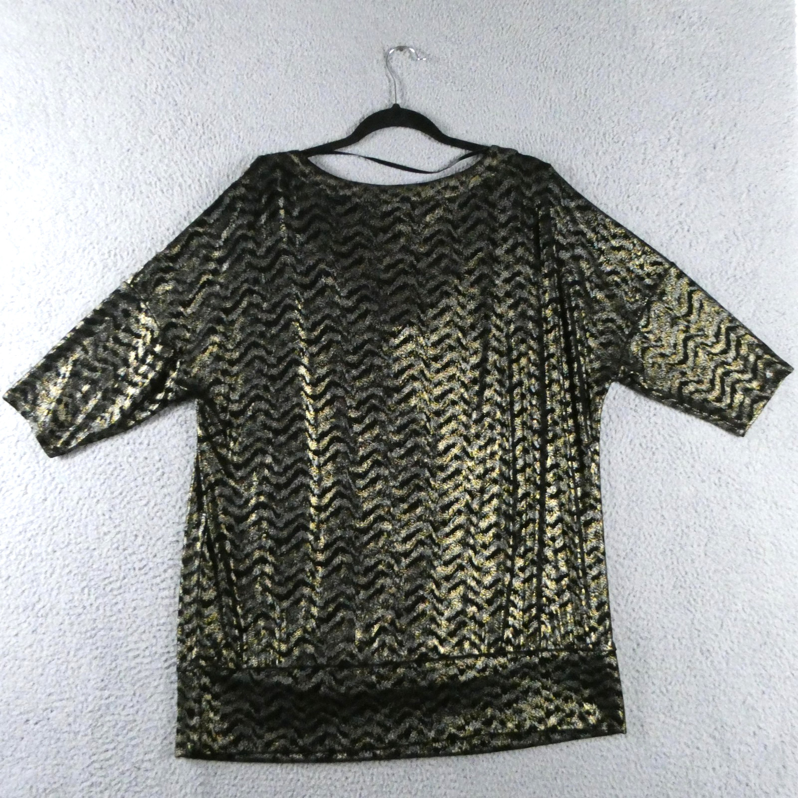 Jones Studio Metallic Blouse Womens 1X Black Cowl Neck Dolman Tunic Party Holida