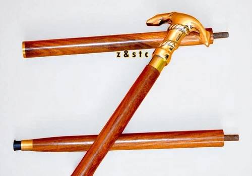 Nautical Style Walking Stick Brass Ship Anchor Handle Foldable Wooden Cane