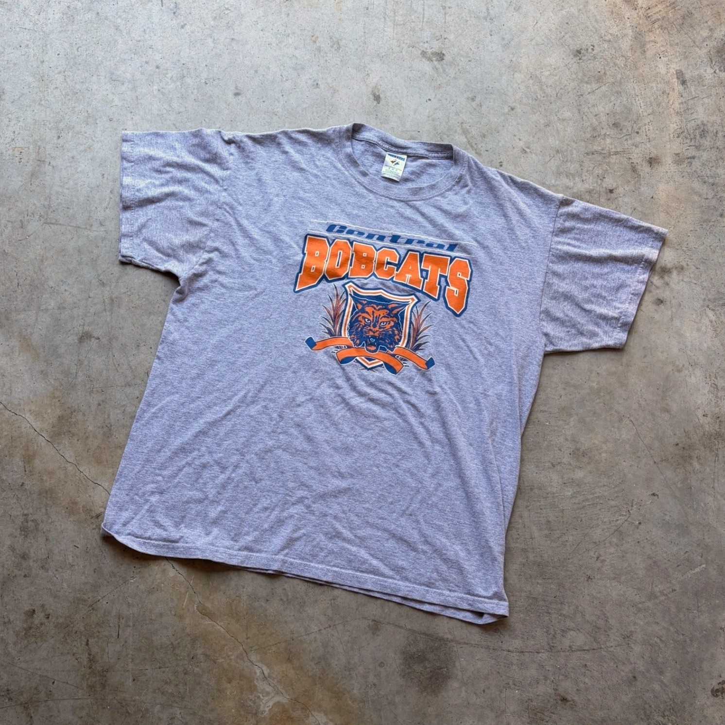 Jerzees Central Bobcats Graphic T-Shirt Mens XL Gray Heavyweight Cotton Vintage