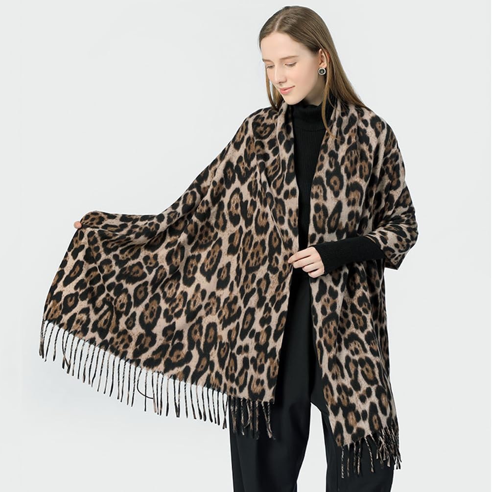 Classic Leopard Print Scarf Winter Warm Animal Soft Cashmere Blanket Shawl
