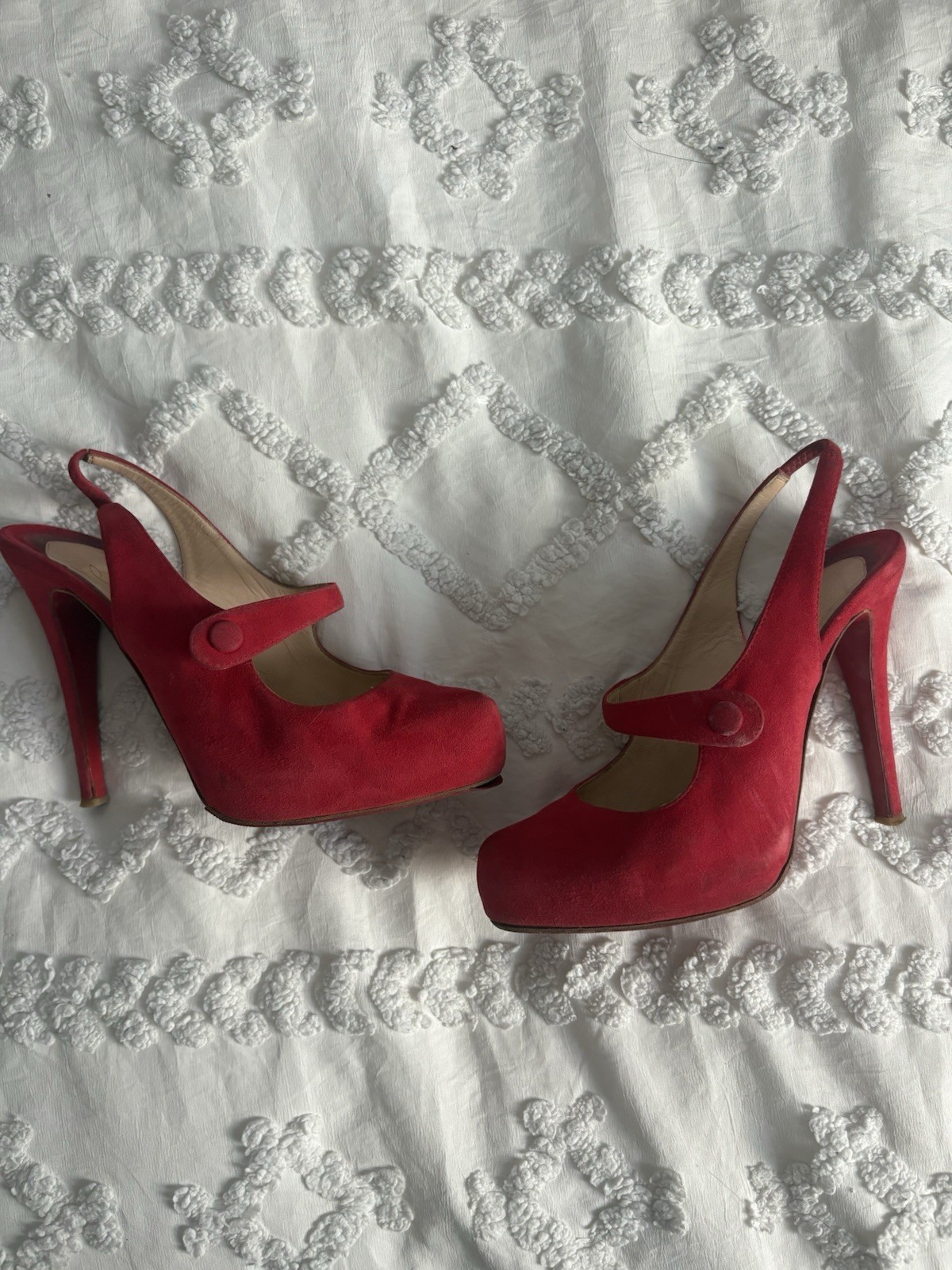 Christian Louboutin Red Suede Pointed Toe Slingback Stiletto Heels 6.5