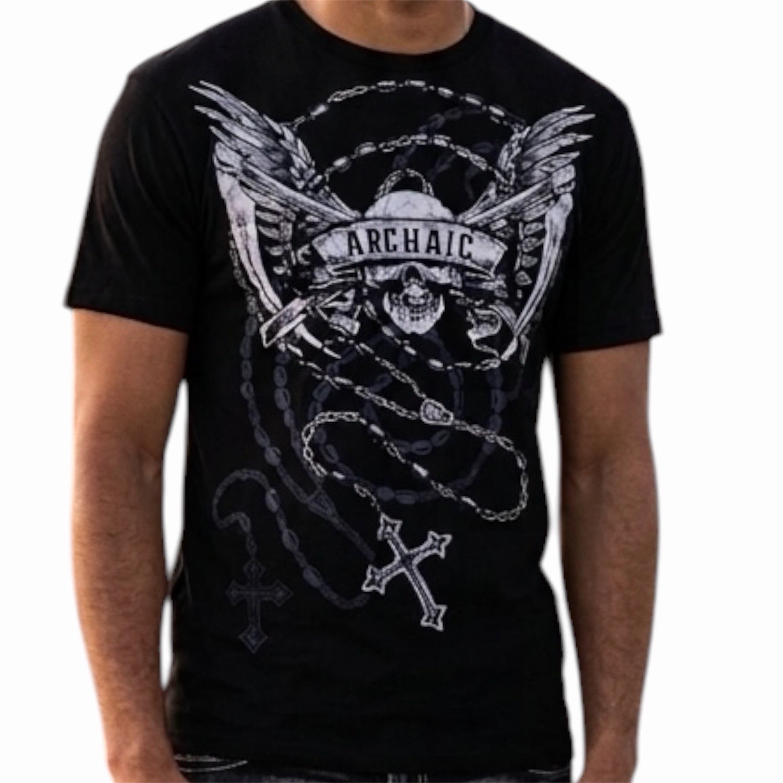 ARCHAIC by AFFLICTION Black HIT HARD Short Sleeve Slim Fit Y2K T-shirt NWT