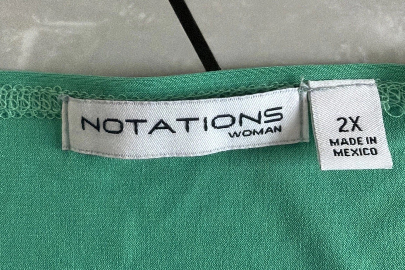 Notations Bright Green Silky Jersey Knit Tunic Top Cold Shoulder Studded Sz 2X
