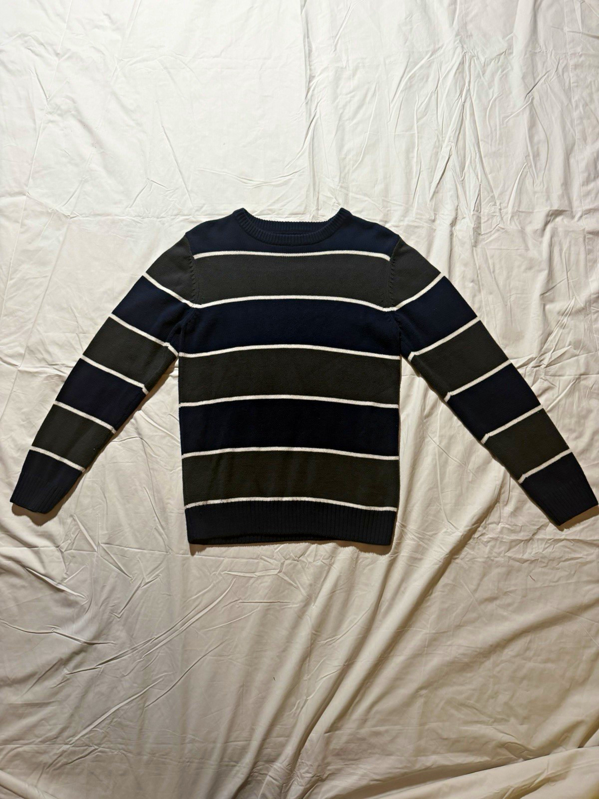 The Children’s Place Kids Crewneck Sweater Classic Fit Navy Gray Striped